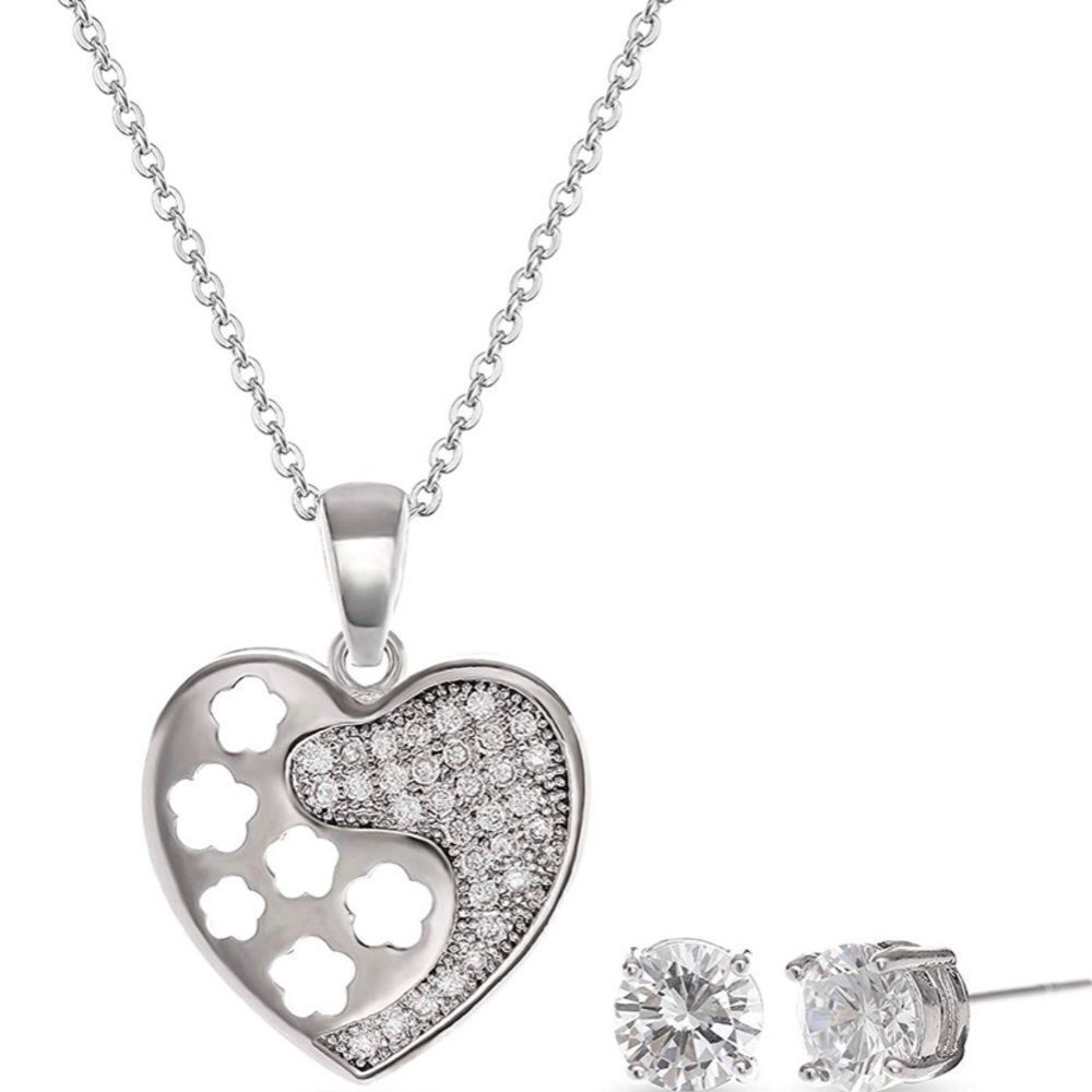 Heart Jewelry Set in gift box, earrings, necklace, CZ, Mother’s Day gift, sister